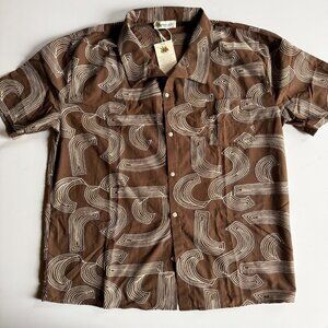 Fanm Mon Brown Embroidered SS Camp Shirt - 100% Cotton - Men's Large